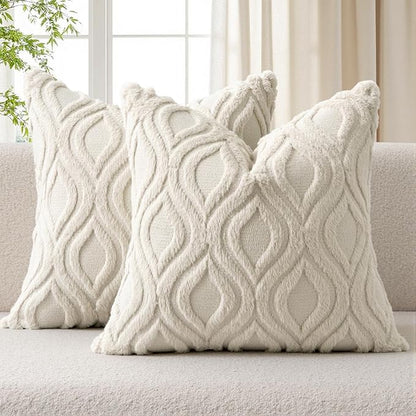 MIULEE Beige Throw Pillow Covers 22x22 Inch, Neutral Soft Plush Faux Wool Solid by MIULEE