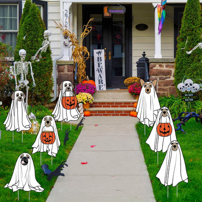 Nuanchu 7 Pcs Halloween Ghost Dog Yard Signs Outdoor Decorations
