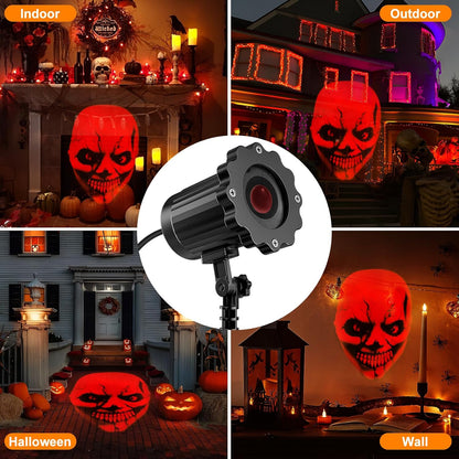 Halloween Decorations Outdoor, 3D Dynamic Red Skull Halloween Projector Lights, Waterproof Holiday Light for Window, Ground, Roof, Wall,Cemetery, Holiday Decor