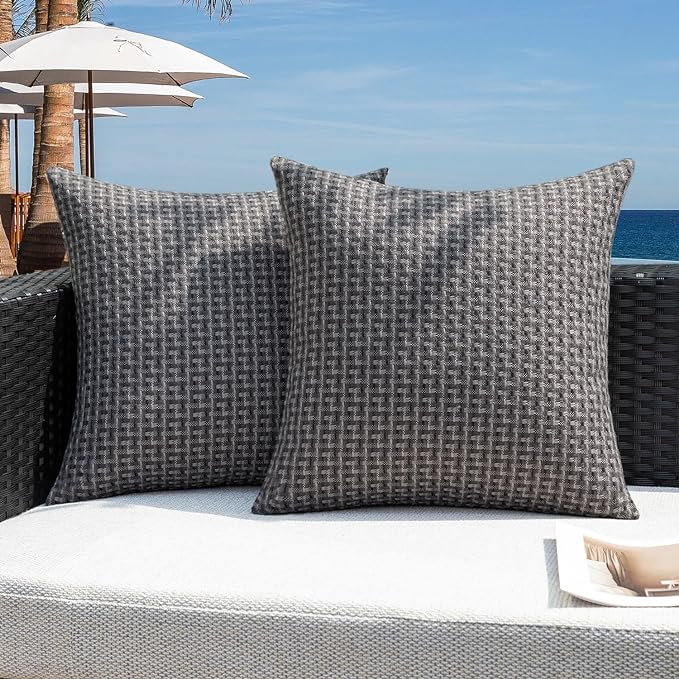 Kevin Textile Outdoor Waterproof Throw Pillow Covers Pack of 2 Weaving Texture by KevinTextile