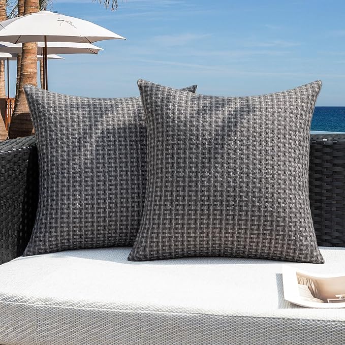 Kevin Textile Outdoor Waterproof Throw Pillow Covers Pack of 2 Weaving Texture by KevinTextile