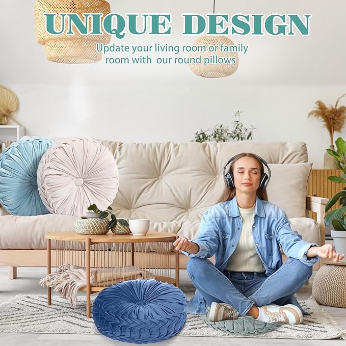 Yerliker 6 Pcs Floor Pillow Cushions 15inch Round Velvet Throw Pillows Colorful - Image 5