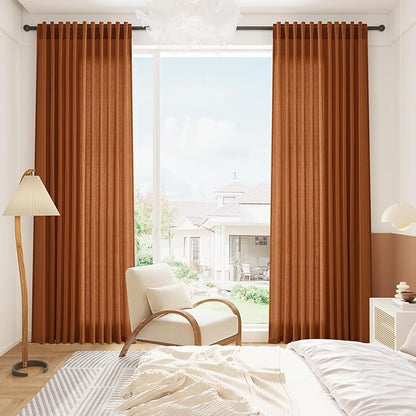 Desert Orange Semi Sheer Curtains 120 Inches Set Back Tab Loop Pocket Linen - Image 7