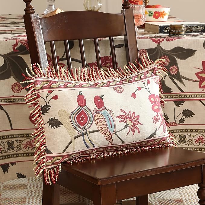 patdrea Designer Throw Pillow Covers 12"x20", Vintage Flowers and Bird Pattern - Image 2