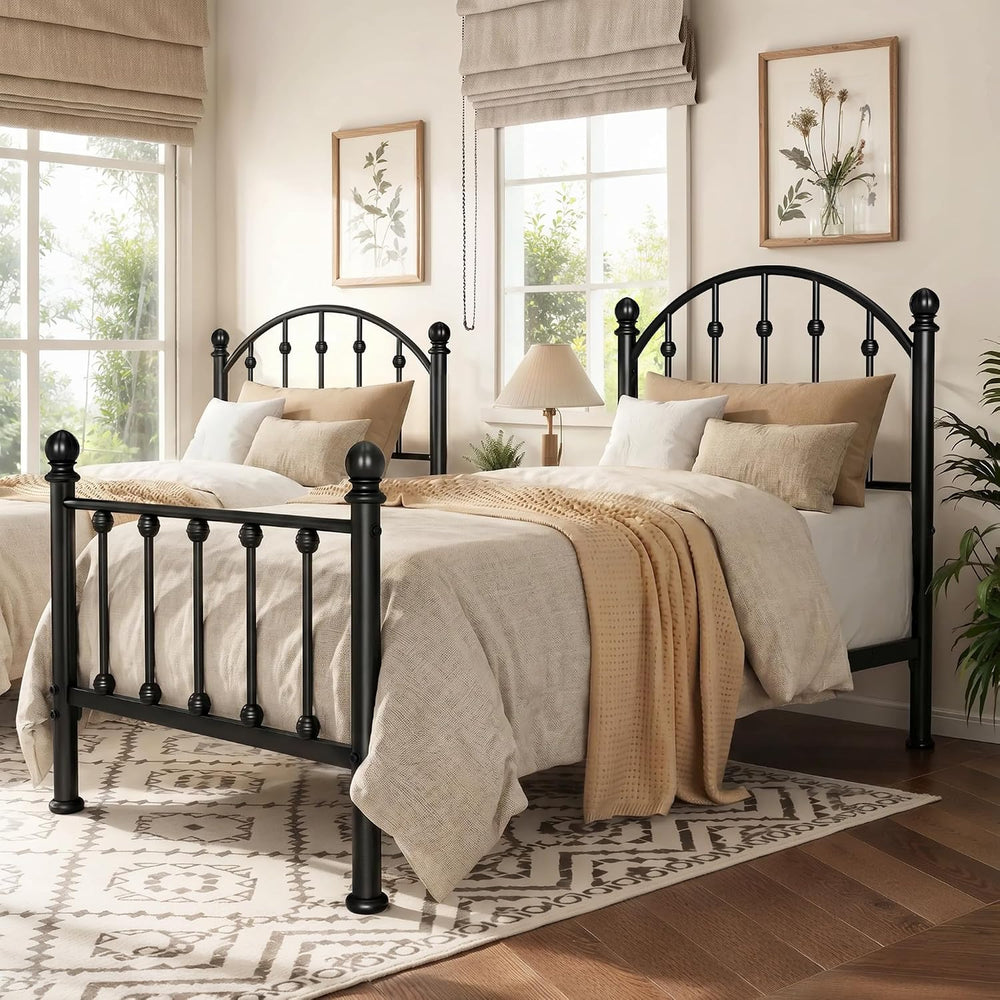 PHI VILLA Twin Size Bed Frame with Headboard and Footboard, Metal Bedframe