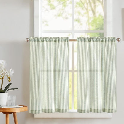 Vangao Stripe Farmhouse Kitchen Curtains 24 Inch Length Linen Cafe Curtains by Vangao