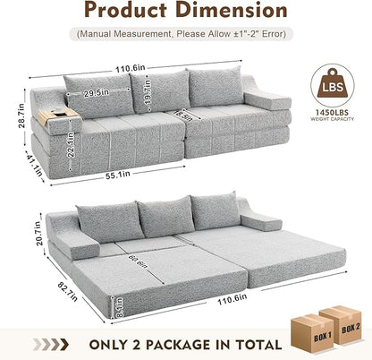 MEISSALIVVE 110.6" Convertible Sofa Bed, 2-in-1 Modular Oversized Boneless Couch - Image 2