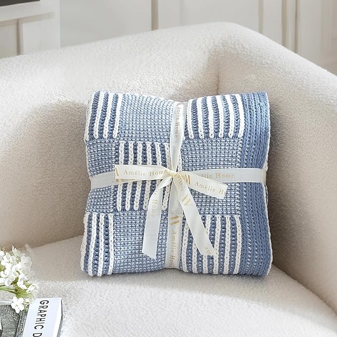 Amélie Home Checkered Knit Throw Blanket - Image 8