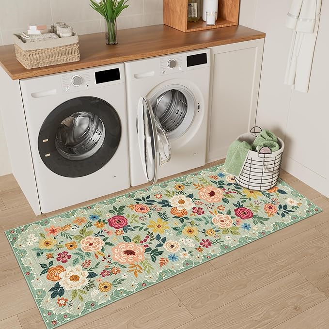 DUKINO 2x5 Runner Rug for Hallway, Washable Kitchen Floral Runner Rug - Image 3