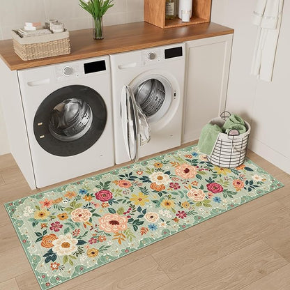 DUKINO 2x5 Runner Rug for Hallway, Washable Kitchen Floral Runner Rug - Image 3