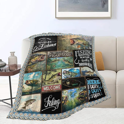Fishing Blanket Hunting Fish Throw Blanket Flannel Stuff Merch Cozy Decor - Image 6