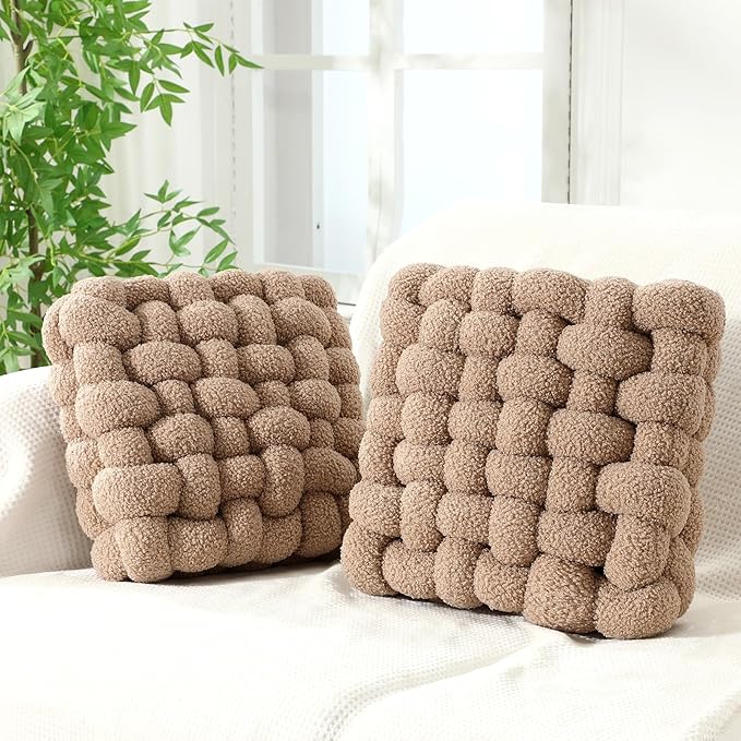 Wenqik 2 Pcs Knot Pillows Square Knotted Plush Throws Soft Accent Pillows by Wenqik