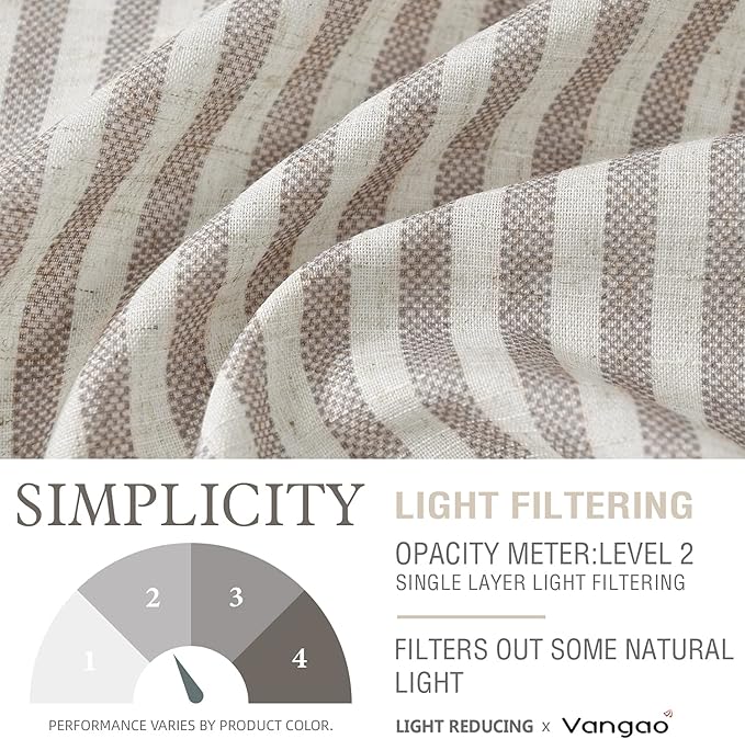 Vangao Stripe Farmhouse Kitchen Curtains 36 Inch Length Linen Cafe Curtains - Image 6