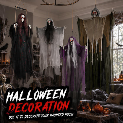 59" Scary Hanging Ghost Girl Halloween Decoration – Sound & Touch Activated Swinging Doll with Red Eyes & Creepy Sounds, Outdoor/Indoor Decor for Haunted House, Graveyard, Yard & Party