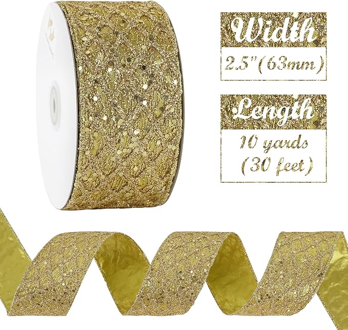 HUIHUANG Gold Glitter Wired Ribbon - Image 4