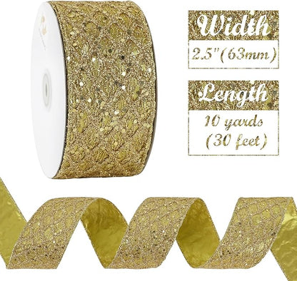 HUIHUANG Gold Glitter Wired Ribbon - Image 4