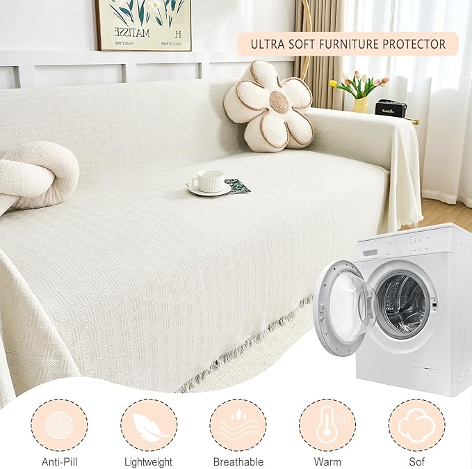 White Couch Cover Blanket Cute Geometrical Jacquard Washable Sofa Cover - Image 7