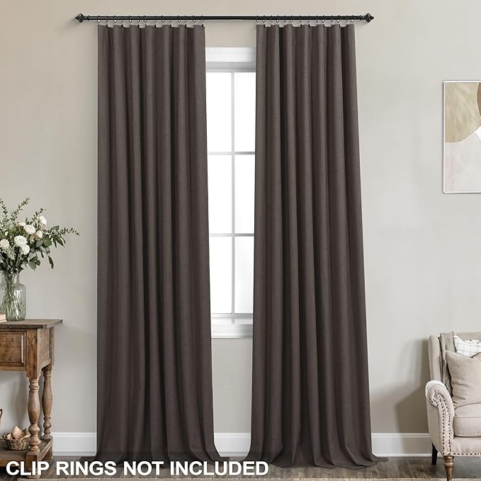 KOUFALL Brown Curtains Blackout 2 Panels, Dark Chocolate Linen Black Out Dark - Image 4