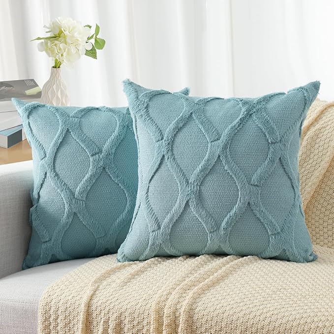 decorUhome Throw Pillow Covers 24x24 Inch Set of 2, Soft Plush Faux Fur Wool by decorUhome
