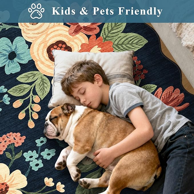 DUKINO 2x5 Washable Runner Rugs, Non Slip Floral Print Entryway Rug - Image 5