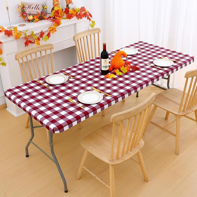 Smiry Rectangle Picnic Table Cloth, Elastic Waterproof Fitted Vinyl Tablecloths - Image 6
