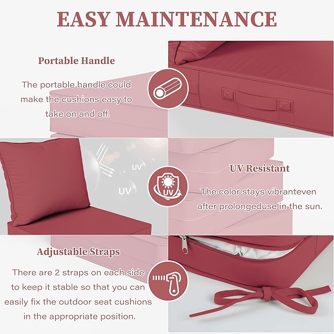 Outdoor Seat Cushion Set 19 L × 19 W × 4 H Inch Waterproof & Fade Resistant - Image 4
