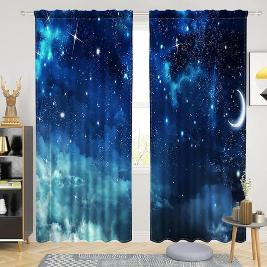 Renaiss 42 x 96 Inch Galaxy Kitchen Curtains Tiers Space Nebula Small Cafe by Renaiss