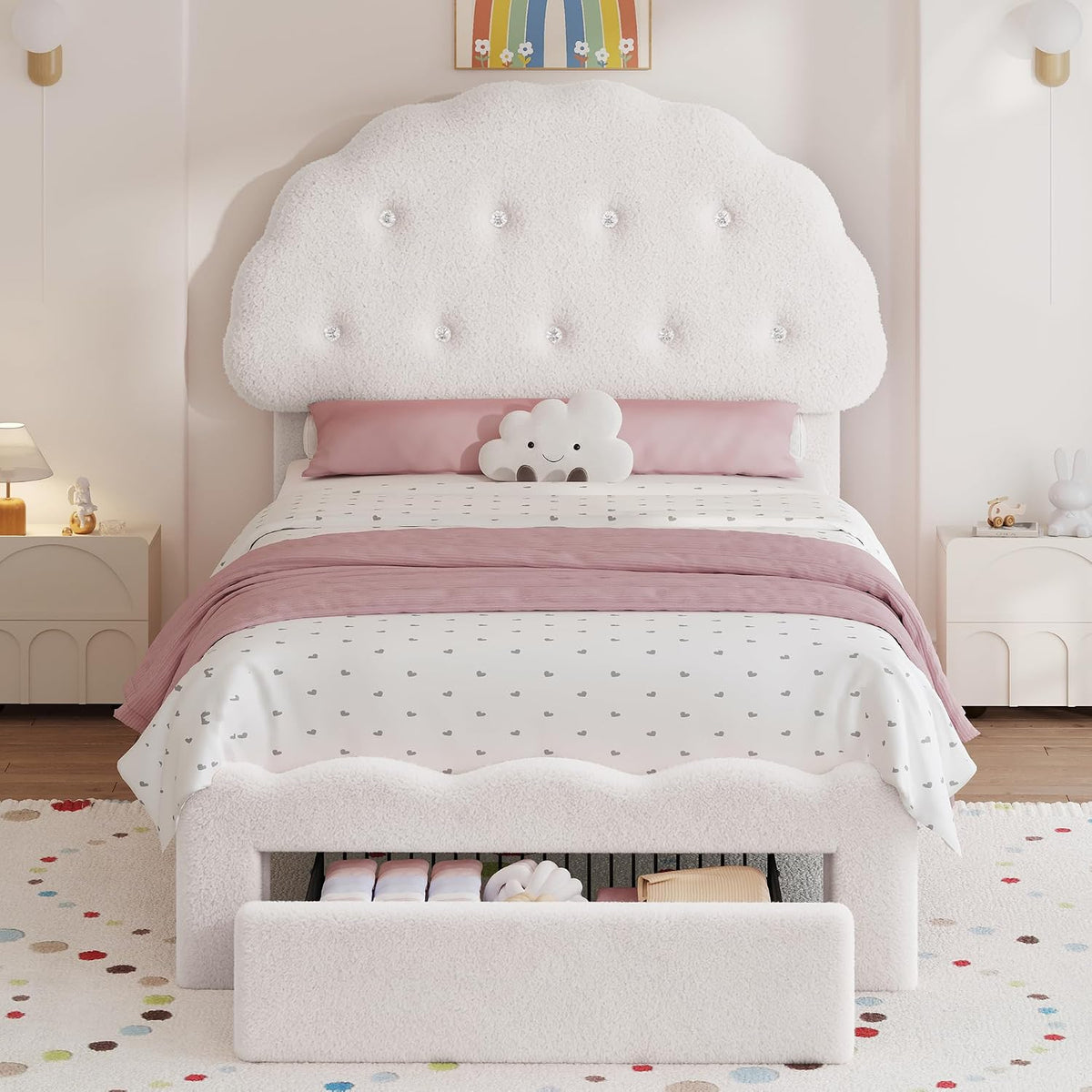 decofy twin bed frame with storage drawer, cloud, main product view