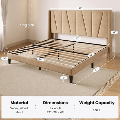 sha cerlin king upholstered bed frame with headboard shown in use