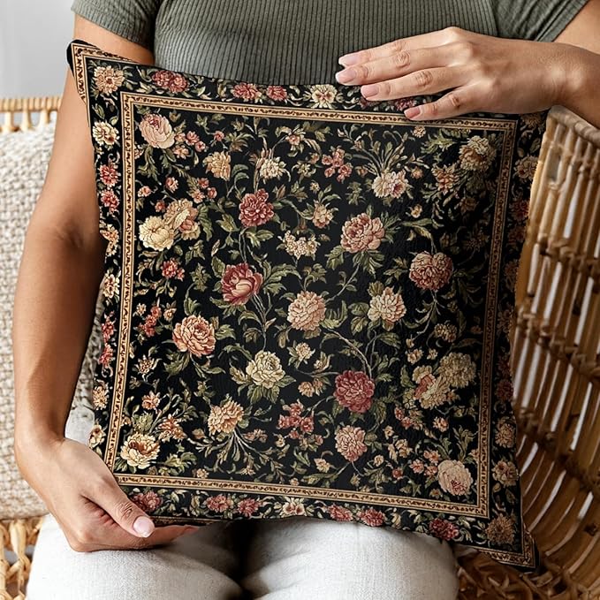 Bohemian Pillow Covers | Vintage Floral & Carpet Design | Double Sided Blue - Image 5