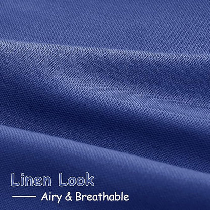 Classic Blue Linen Curtains 90 Inch Long 2 Panels Set - Image 5