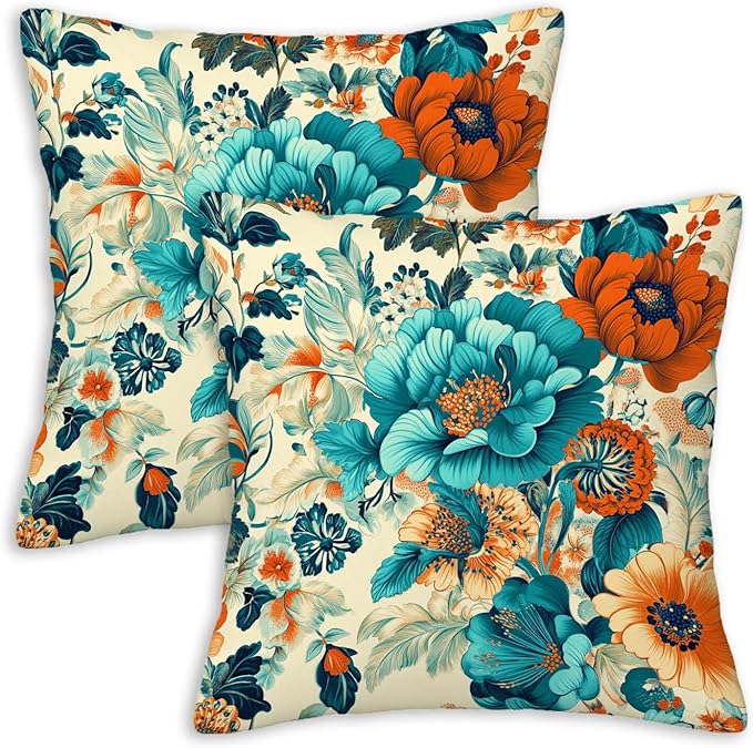 Floral Throw Pillow Covers 18x18 Set of 2, Flower Pillowcase by Unknown