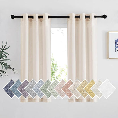 NICETOWN Beige Linen Sheer 48 inch Curtains, Grommet Flax Semi Sheer Linen by NICETOWN