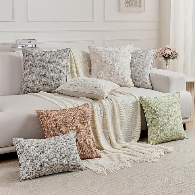 FUTEI Cream Decorative Throw Pillow Covers 20x20 Inch Set of 2, Soft Chenille - Image 6