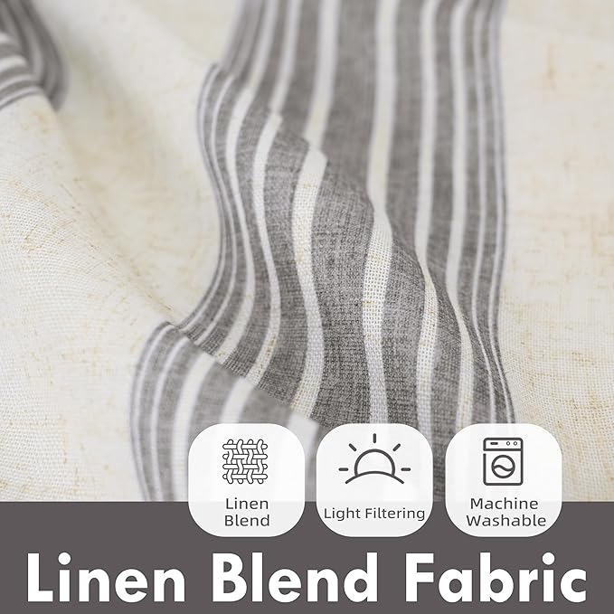 DriftAway Kitchen Curtains Striped Tier Linen Short Curtains Pinstripe Cafe - Image 2