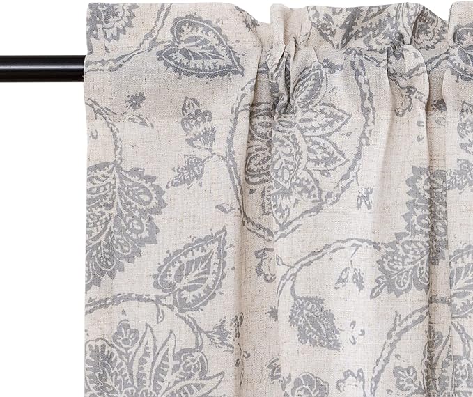 jinchan Kitchen Curtains Paisley Scroll Print Linen Small Window Tier Curtains - Image 2