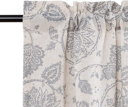 jinchan Kitchen Curtains Paisley Scroll Print Linen Small Window Tier Curtains - Image 2