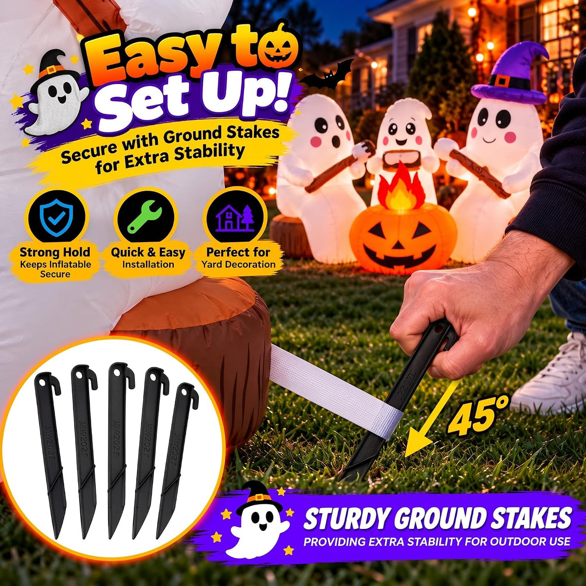 ZPISF 7.5 FT Halloween Inflatables 3 Cute Ghosts Roasting Marshmallows by Campfire, Built-in LED Lights Outdoor Yard Garden Patio Holiday Party Decorations