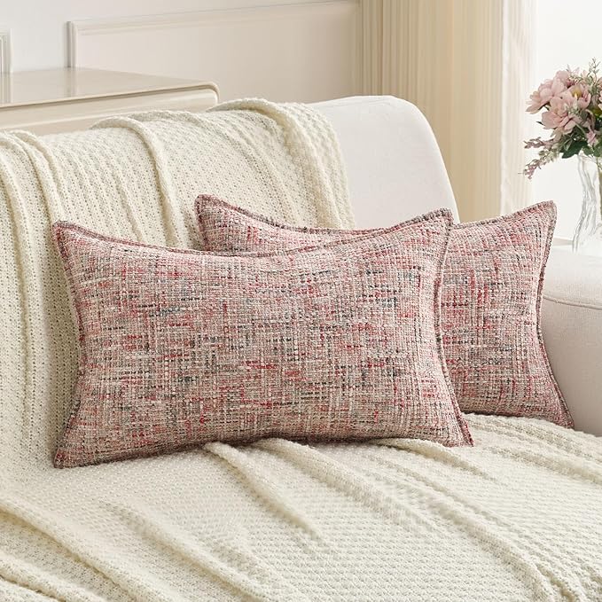 FUTEI Blush Decorative Throw Pillow Covers 12x20 Inch Set of 2, Soft Chenille by FUTEI
