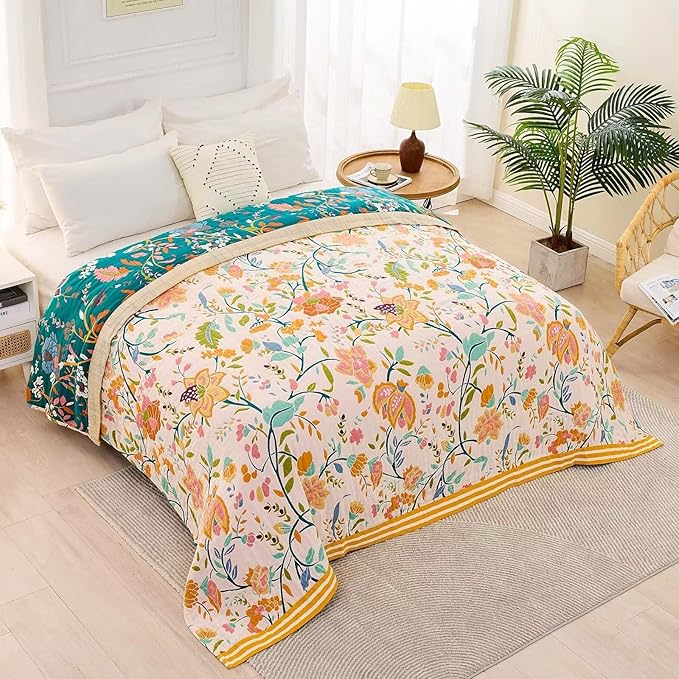 Boho Throw Blanket for Bed, 100% Cotton Soft Rustic Quilt Fall Blanket - Image 4