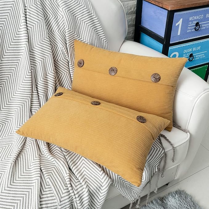 HWY 50 Mustard Yellow Chenille Throw Pillow Covers 12x20 Inch - Image 4