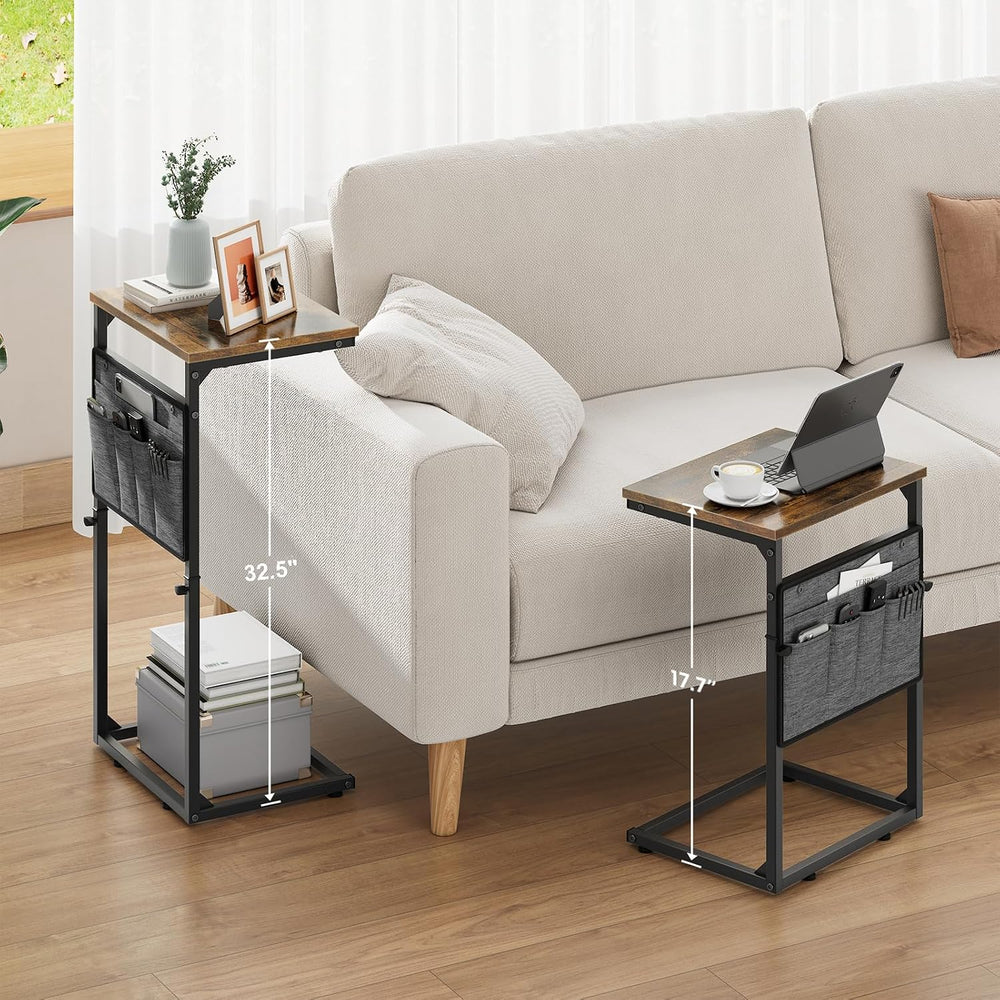 Vagusicc C Shaped End Table, Small Side Table for Couch, Adjustable Height So...