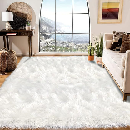 Latepis White Faux Fur Rug 8x10, Faux Fur Sheepskin Rug - Image 2