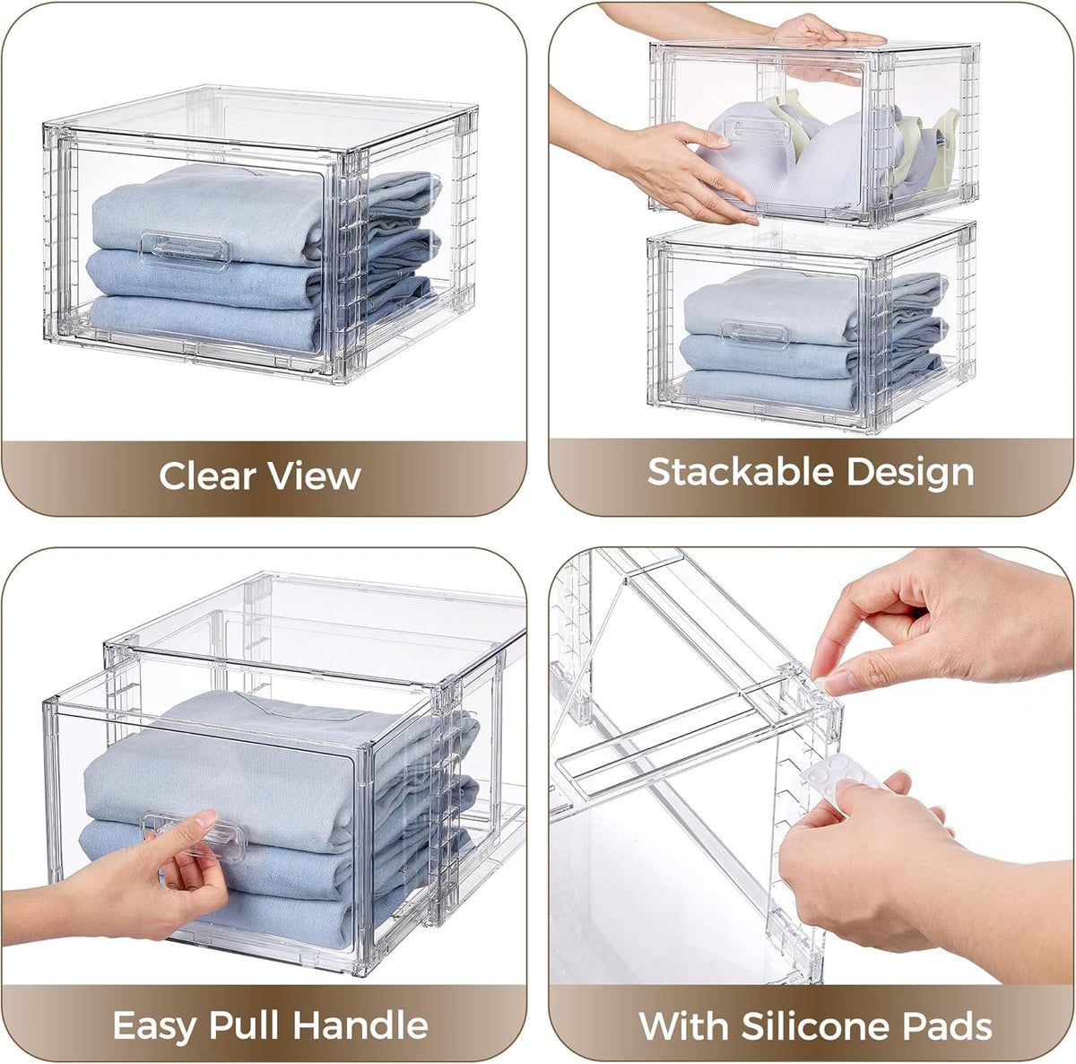 vtopmart 4 pack clear stackable closet storage drawers, package contents
