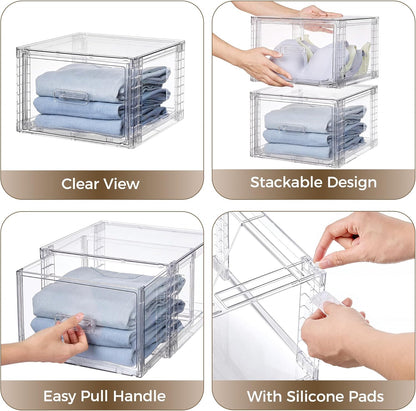 vtopmart 4 pack clear stackable closet storage drawers, package contents