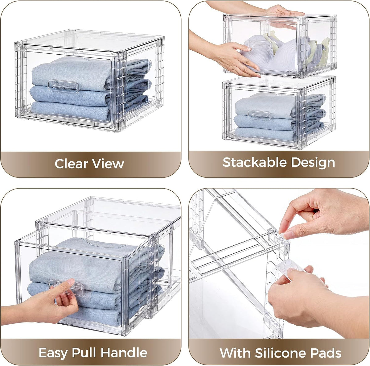vtopmart 4 pack clear stackable closet storage drawers, package contents