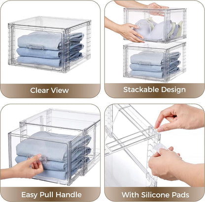 vtopmart 4 pack clear stackable closet storage drawers, package contents