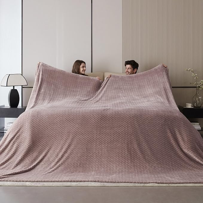 Oversized King Fleece Blanket 120x120 Inches, Seamless Soft Cozy 3D Jacquard - Image 3