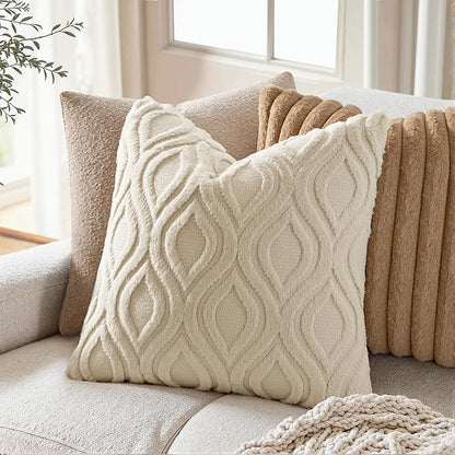 MIULEE Beige Throw Pillow Covers 20x20 Inch, Neutral Soft Plush Faux Wool Solid - Image 2