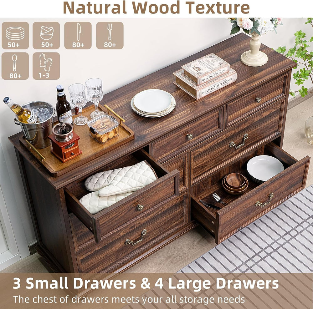 Joaxswe Farmhouse 54" 7 Drawers Dresser for Bedroom, Vintage Wood Chest ...